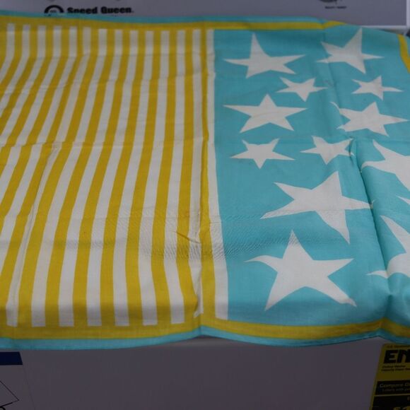 Vana Vintage Stars n Stripes Square Scarf Blue & Yellow Fun Summer Patriotic - Picture 1 of 4